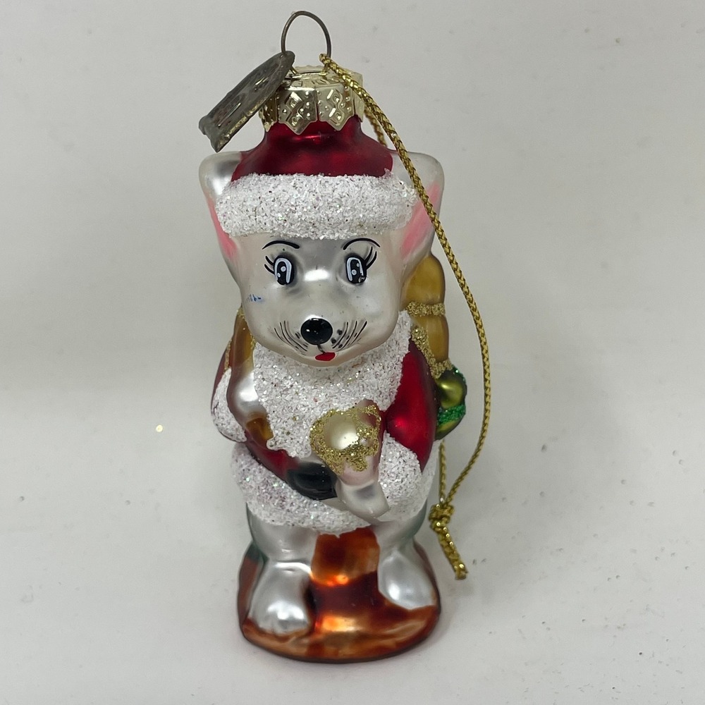 Thomas Pacconi Classics Glass Santa Mouse Christmas Ornament Glitter Accents
